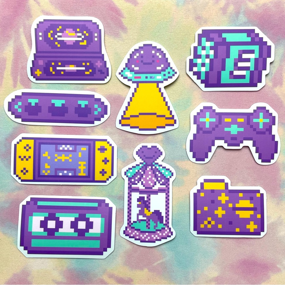 9 pc 8 bit pixel sticker set